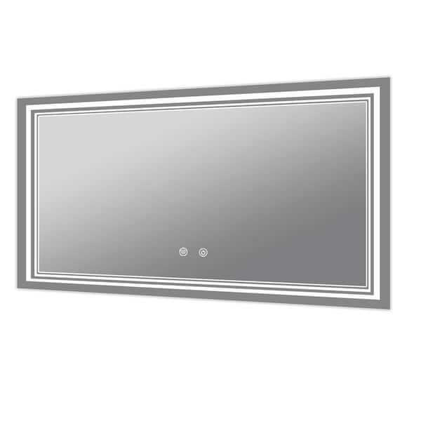 Cesicia 60 in. W x 40 in. H Rectangular Frameless Wall Mount Bathroom Vanity Mirror with Front and Backlit Lighted Anti Fog