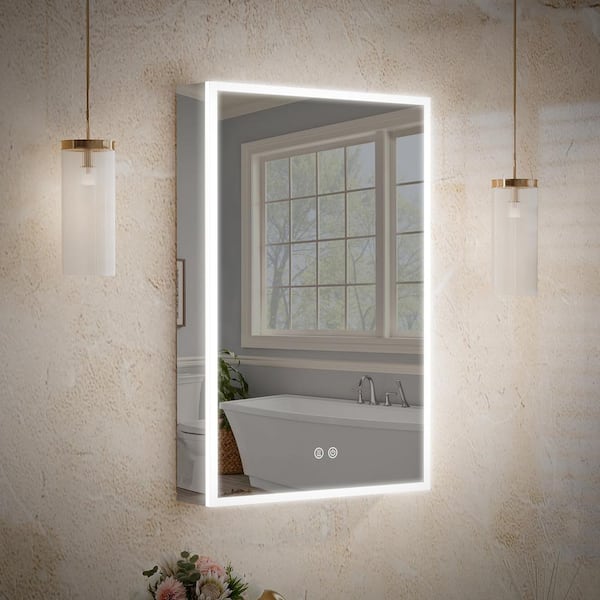 ANGELES HOME 20 in. W x 30 in. H Rectangular Recessed/Surface Mount LED Medicine Cabinet with Mirror Defogger,3X Magnifier Left Hinge