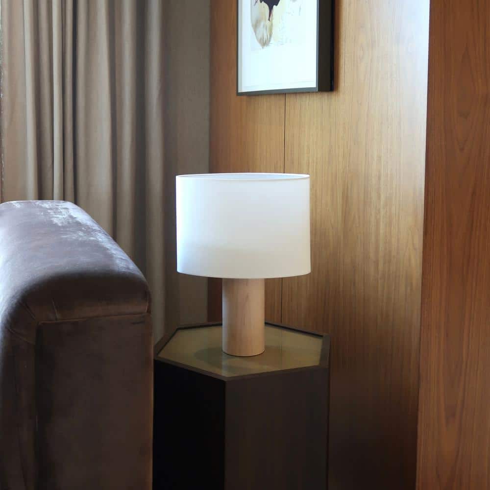 Mia 15.75" White LED Table Lamp with Maple Wood Base