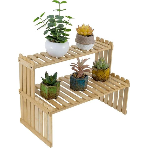 FAWEY TRED INC Natural Bamboo Wood Plant Stand 2 Tier Desktop