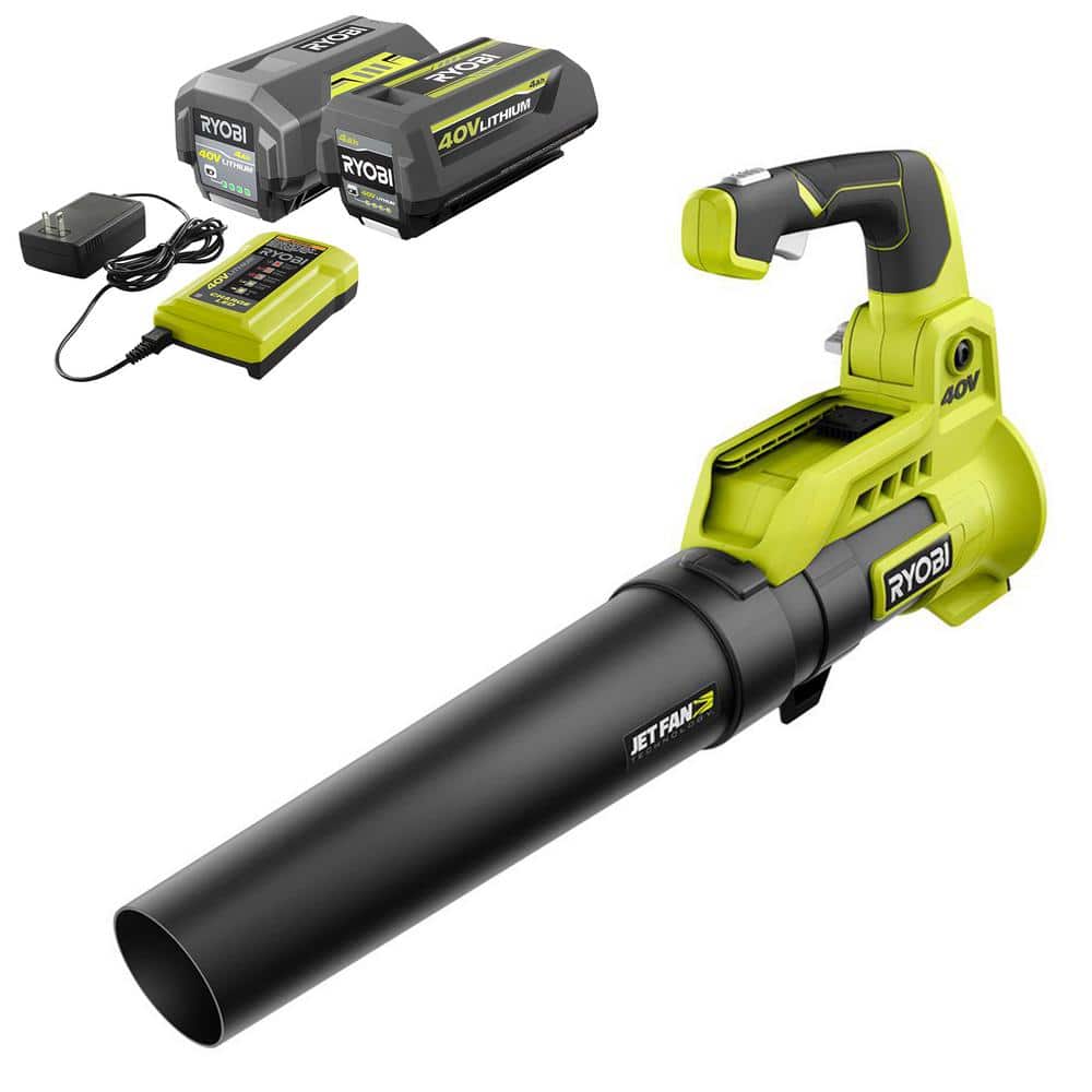 RYOBI 40V 110 MPH 525 CFM Cordless Battery Variable-Speed Jet Fan Leaf Blower with (2) 4.0 Ah Batteries and (1) Chargers -  RY40480VNM-2B