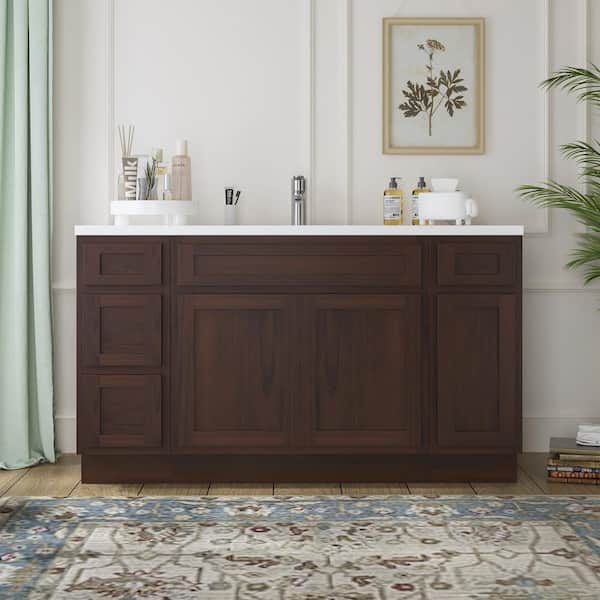 Vanity Art 60 in. W x 21 in. D x 32.5 in. H Bath Vanity Cabinet without Top in Brown
