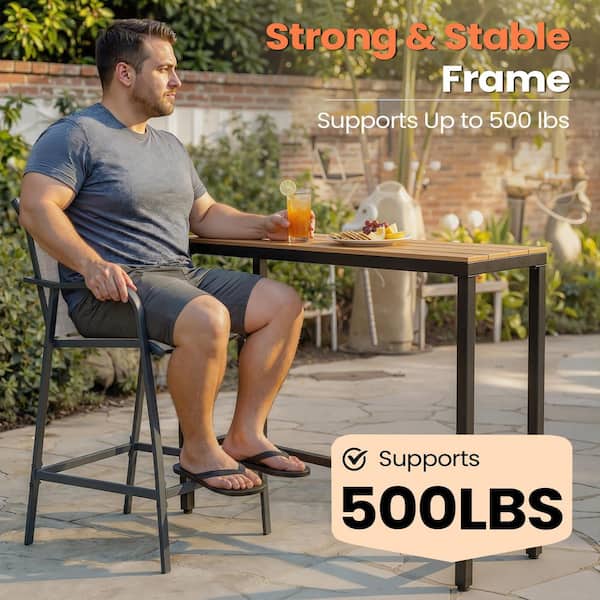 Metal Outdoor Bar Stool, Counter Height Patio Bar Chairs in Gray and Brown w/ Arms, Breathable Textilene Seat (Set of 4)
