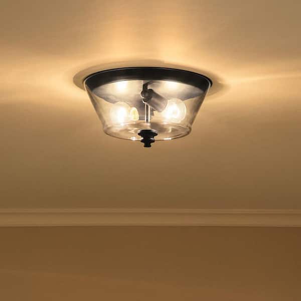 KICHLER Ashba 13 in. 2-Light Flush Mount with Clear Glass in Black