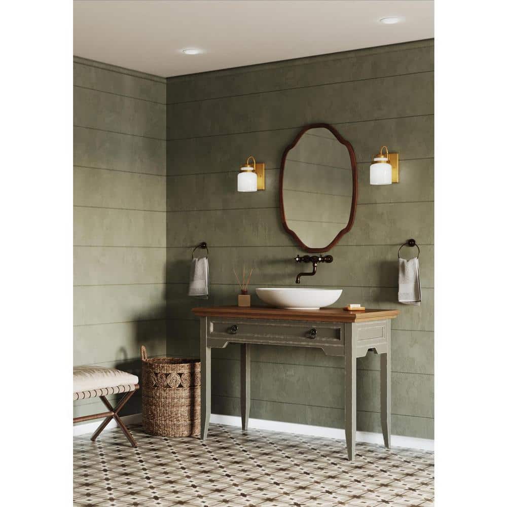 Fessler Collection 5 in. 1-Light Vintage Brass Opal Glass Farmhouse Vanity Light price history on PriceWatchPro