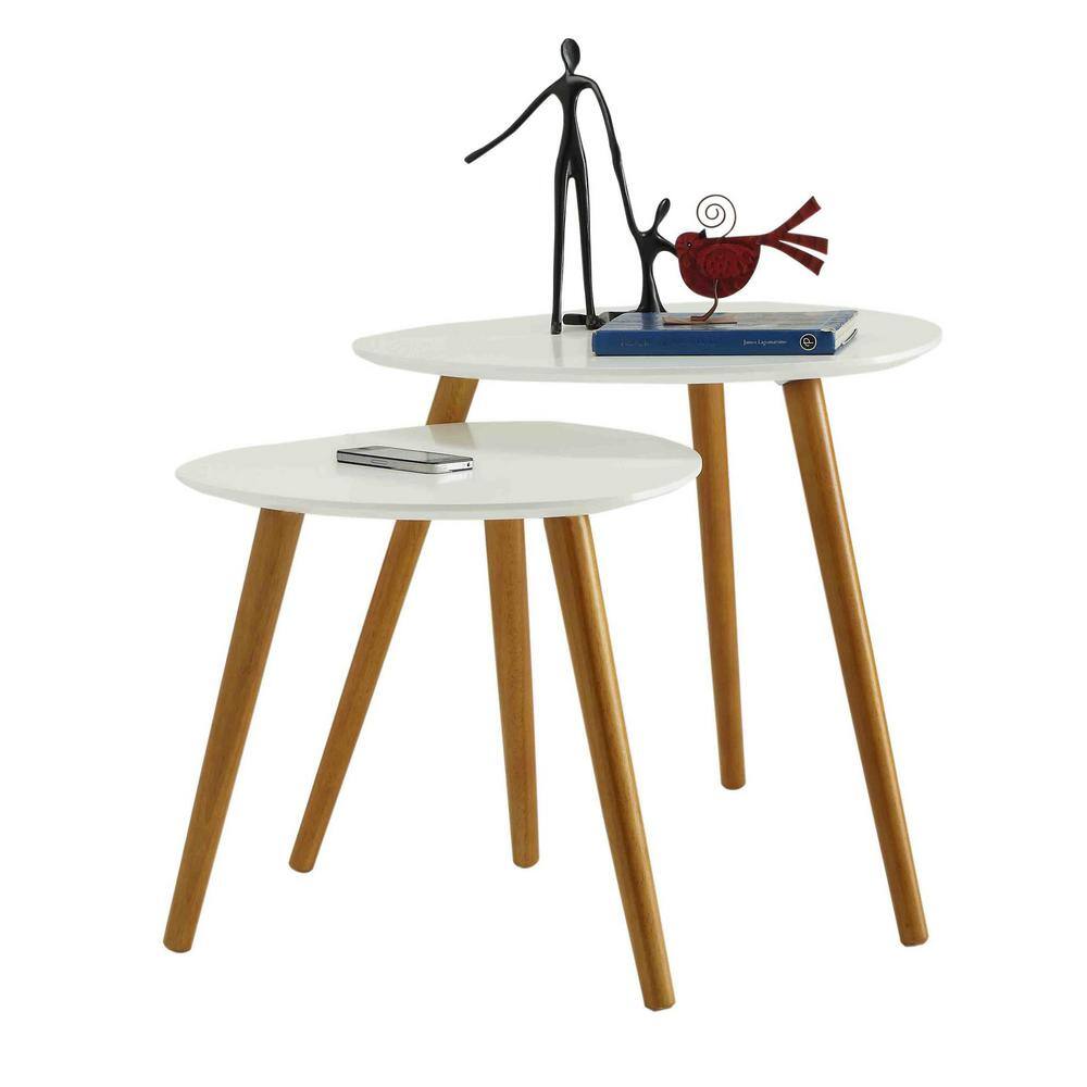 White and Natural Wood Nesting End Tables, 19-inch
