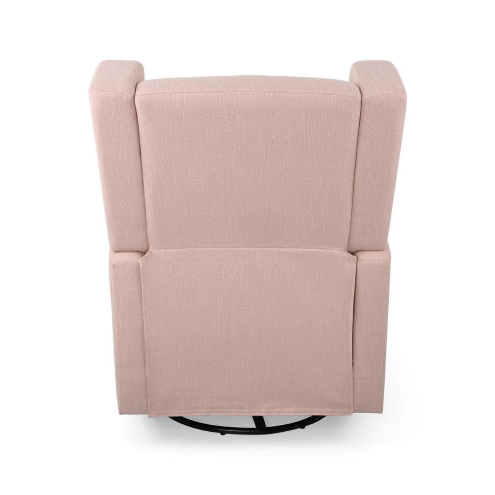 Blush and Black Fabric Swivel Recliner with Metal Frame