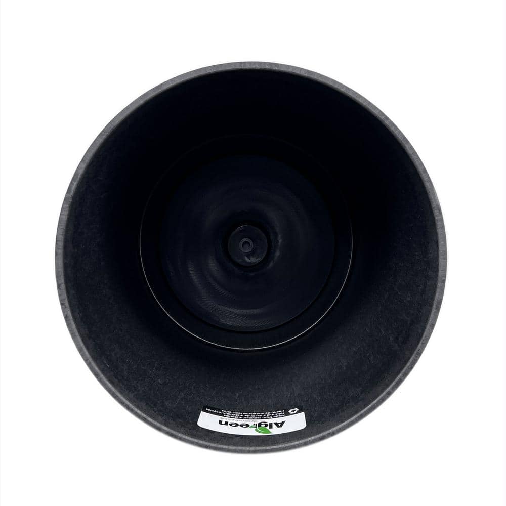 Black Composite Round Outdoor Flower Planters (Set of 2)