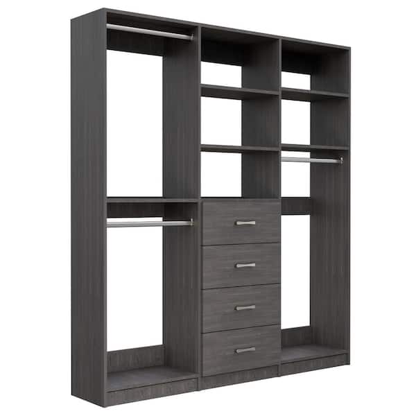 Alto Collection 58.5 in. W Grey Wall Mounted Double Hang, 4-Drawer and Medium Hang Wood Closet System