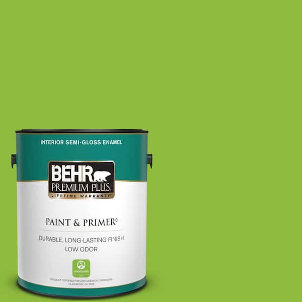 BEHR PREMIUM PLUS 1 gal. #S-G-420 Limeade Semi-Gloss Enamel Low Odor Interior Paint & Primer