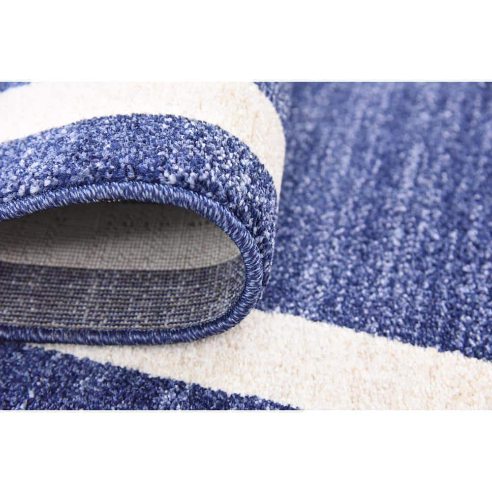 Navy Blue and Ivory Tufted Reversible Rectangular Rug