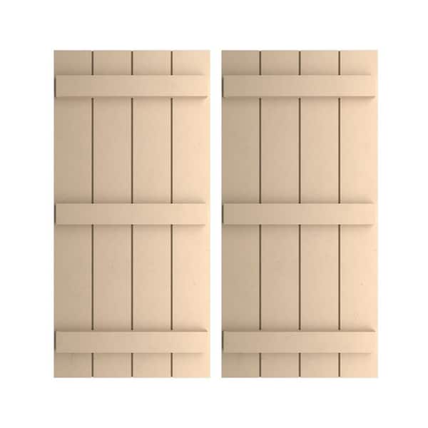 Ekena Millwork 22 in. x 64 in. Timberthane Polyurethane 4-Board Joined Board-n-Batten Smooth Faux Wood Shutters Pair