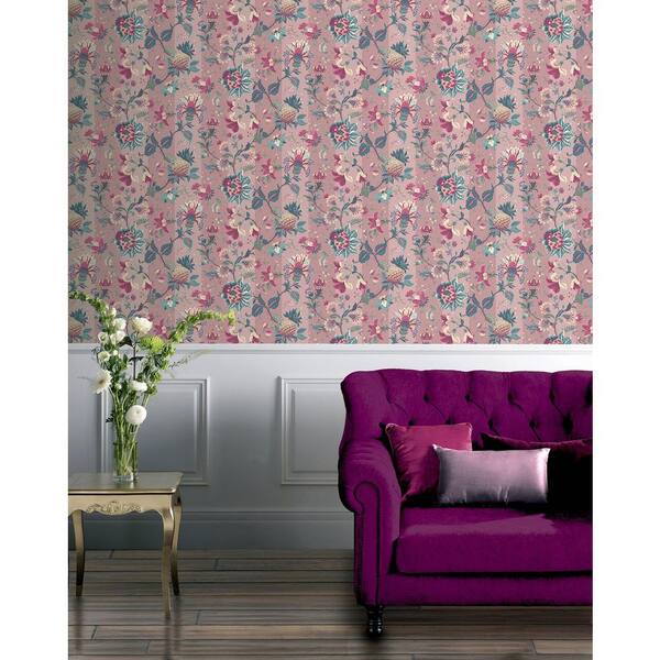 Cornelia Pink Floral Stripe Wallpaper Sample