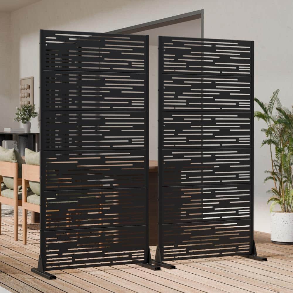 72 in. H x 35.5 in. W Outdoor Black Galvanized Steel Decorative Garden Fence Privacy Screen (2-Pack)