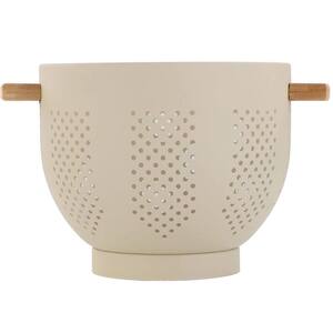 5.5 Qt. Large Metal with Wood Handle Kitchen Colander Stable Base, Sand Yellow