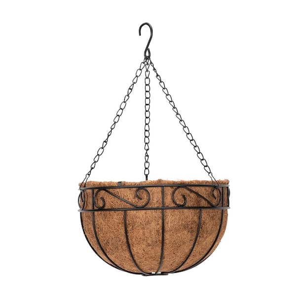 TIRAMISUBEST 14 in. Dia Iron and Coconut Palm Pad Hanging Basket Plant Holder (4-Pack)