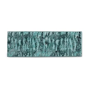 Teal Green 20 in. x 60 in. Abstract Poly-Blend Rectangle Indoor Area Rug