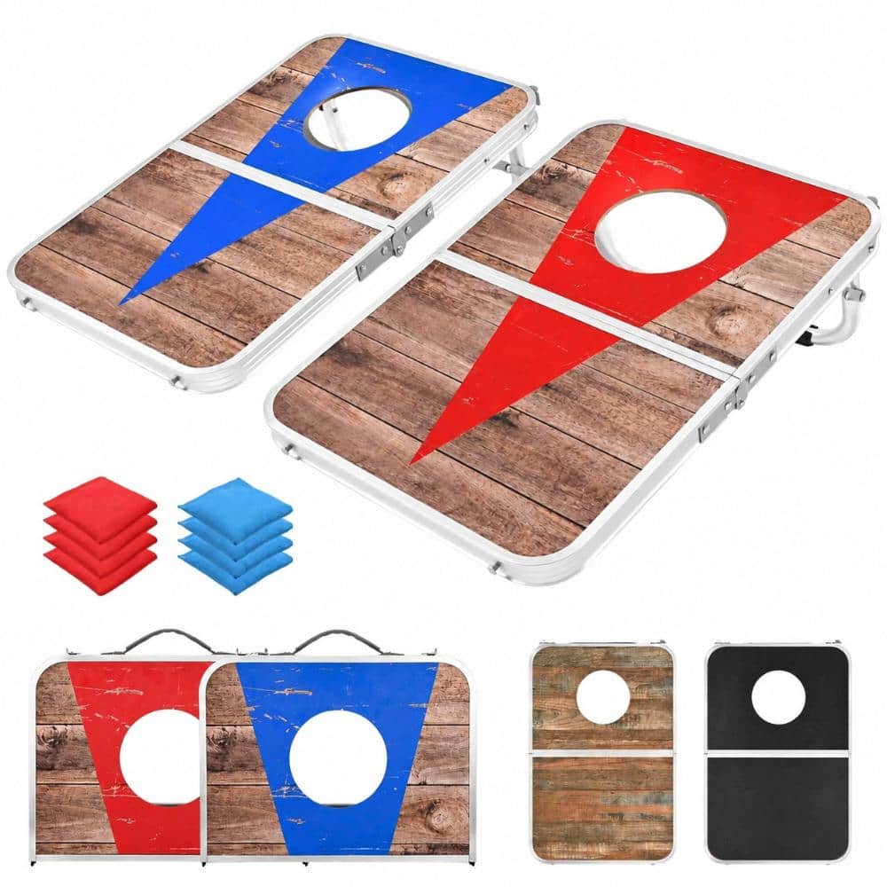 2 ft x 1 ft Portable Cornhole Board Set with Aluminum Alloy Frame, 8 Red and Blue Bean Bags and Carry Handles