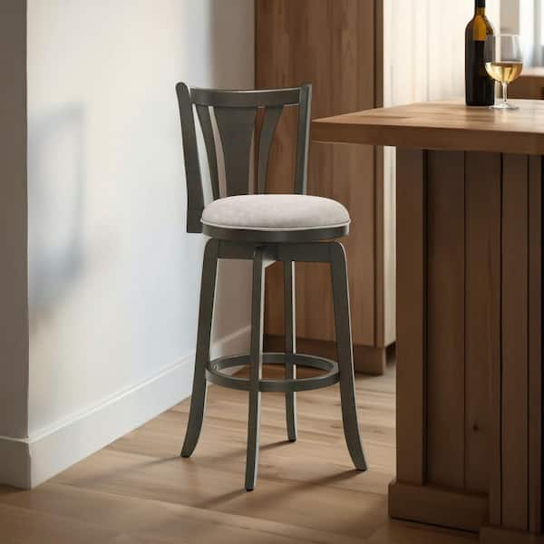 Armen Living Elle 30 in. Gray/Dark Roast Rubberwood Bar Stool with Fabric Seat