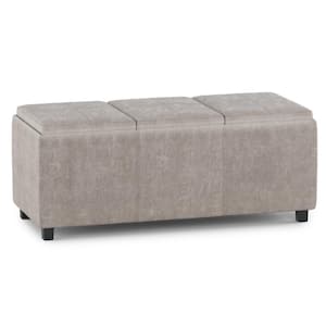 Avalon 17 in.D x 42 in. W x 17 in. H Contemporary Rectangle Storage Ottoman in Distressed Grey Taupe Faux Leather