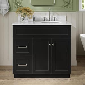 Hamlet 37 in. W x 22 in. D x 35.25 in. H Bath Vanity in Black with White Carrara Marble Vanity Top