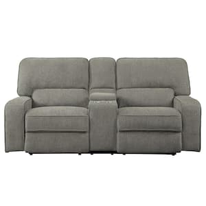 Amite 85 in. W Mocha Chenille Power Double Reclining Loveseat with Center Console, Power Headrests and USB Ports
