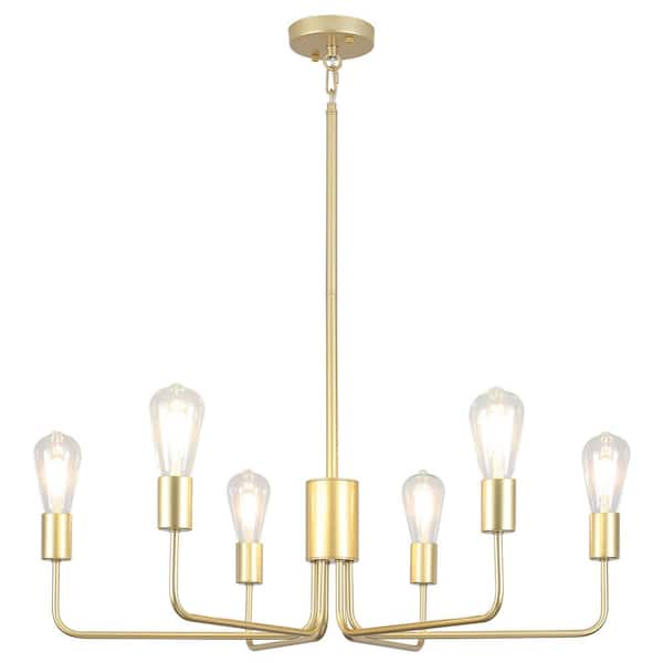 ADSENSTY 6-Light Gold Height Adjustable Modern Linear Candlestick Chandelier, Hanging Light Fixture
