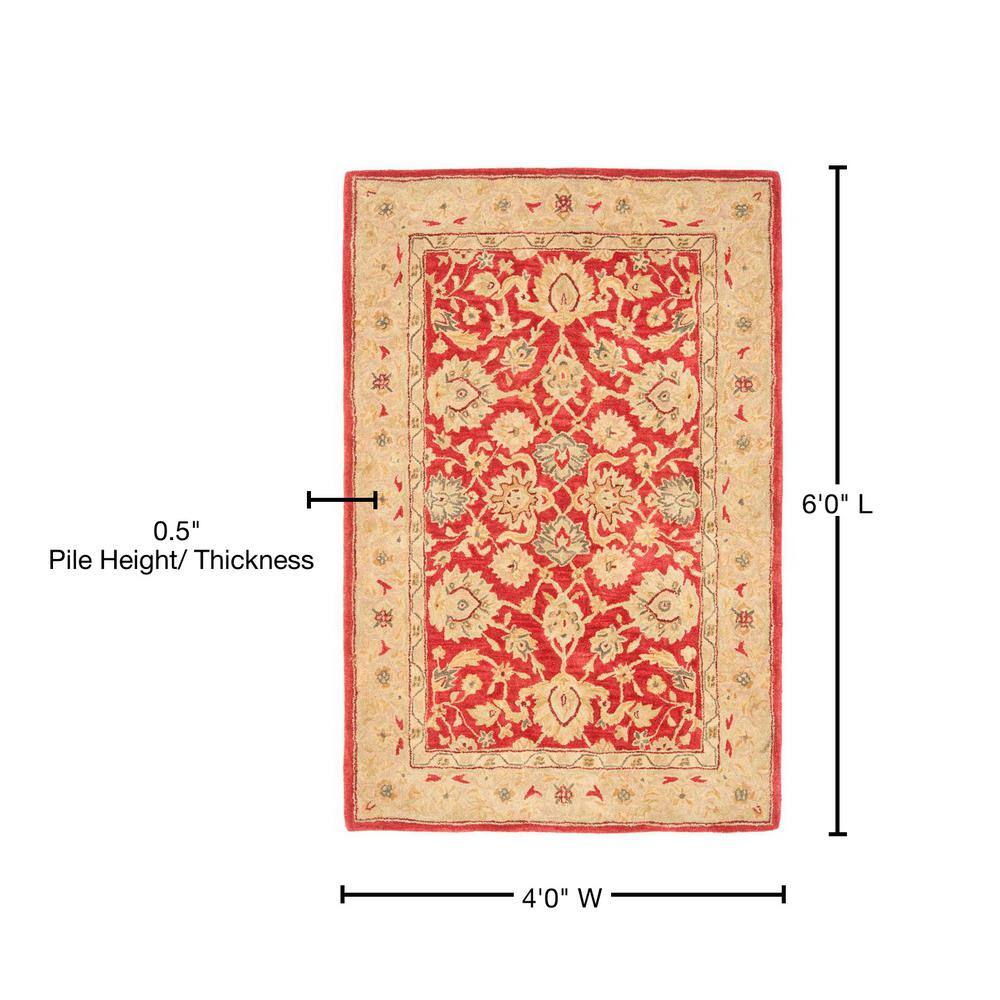 SAFAVIEH Anatolia Tracy Traditional Wool Area Rug, Red/Ivory, 4' x 6'