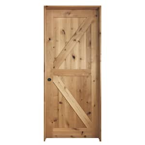 36 in. x 80 in. K Frame Unfinished Barn Door Style Knotty Alder Single Prehung Interior Door