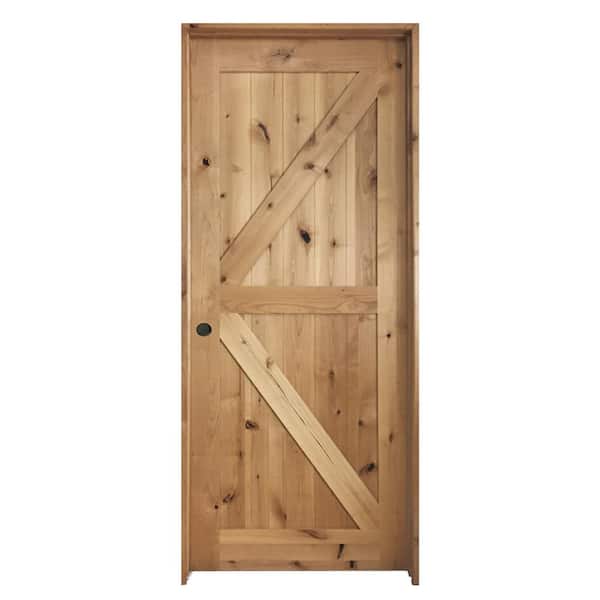 32 in. x 80 in. K Frame Unfinished Barn Door Style Knotty Alder Single Prehung Interior Door