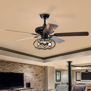 52 in. Indoor Downrod Mount Matte Black Ceiling Fan with Light Kit and Remote control