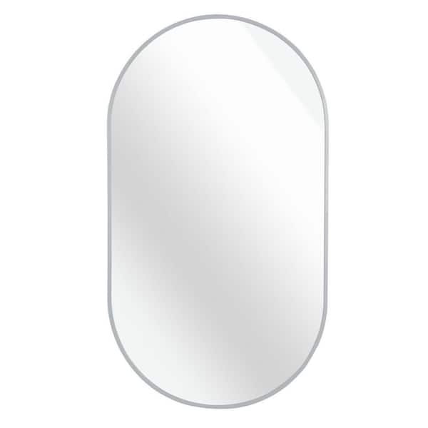 YESSKY DOWELL ENTER LLC Silver 20 in W x 28 in. H Oval Mirror Small Bathroom Mirror, Metal Framed Mirror Wall Mirror for Over Sink, Entryway