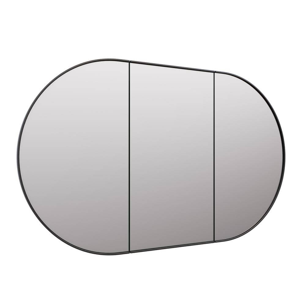 Black Framed Oval Recessed Medicine Cabinet with Mirror