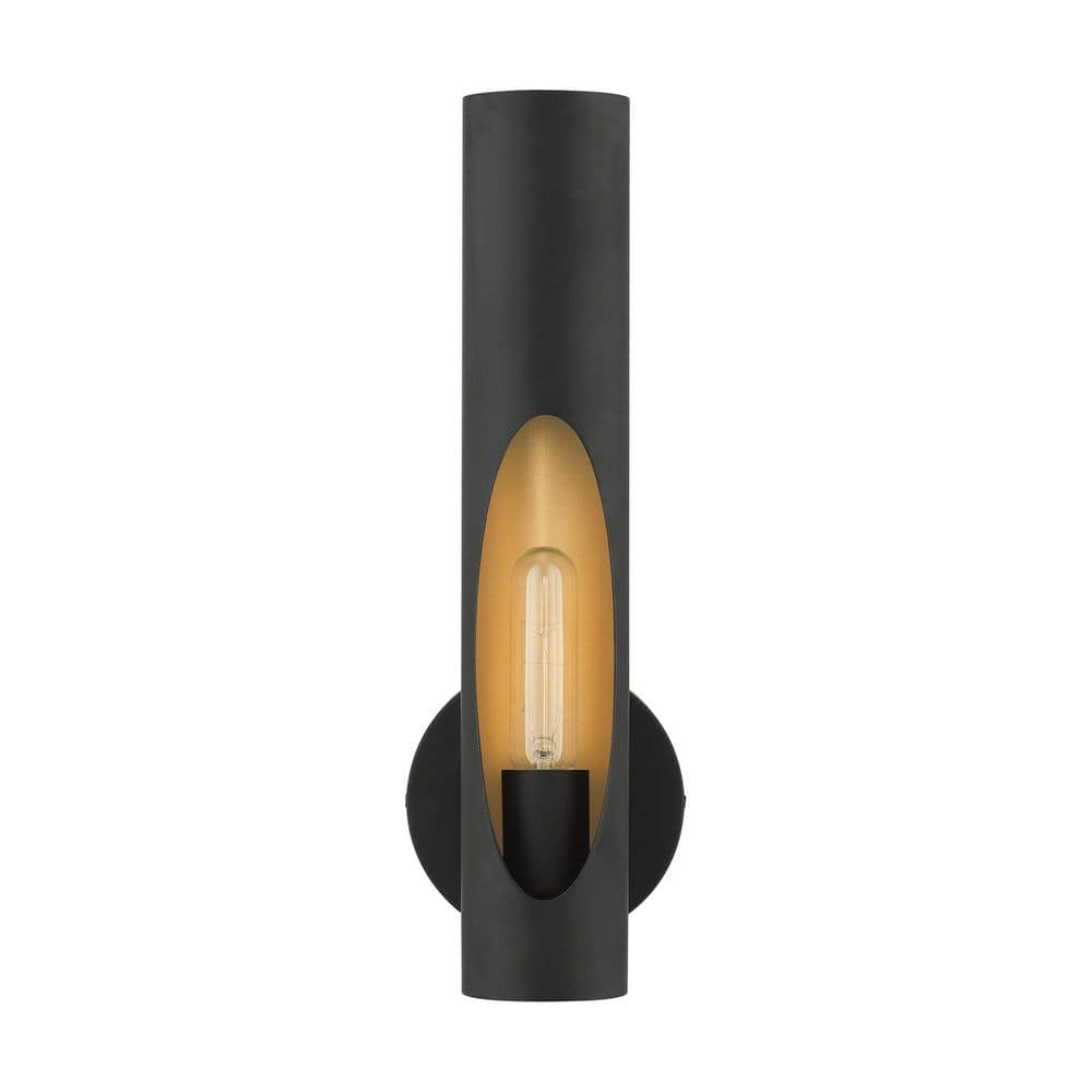 Novato Minimalist Black Steel Sconce with Gold Interior Finish