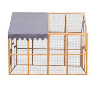 110.5 in. x 74.25 in. x 72.52 in. Large Wooden Walk-In Coop with Run and Waterproof Cover, Brown