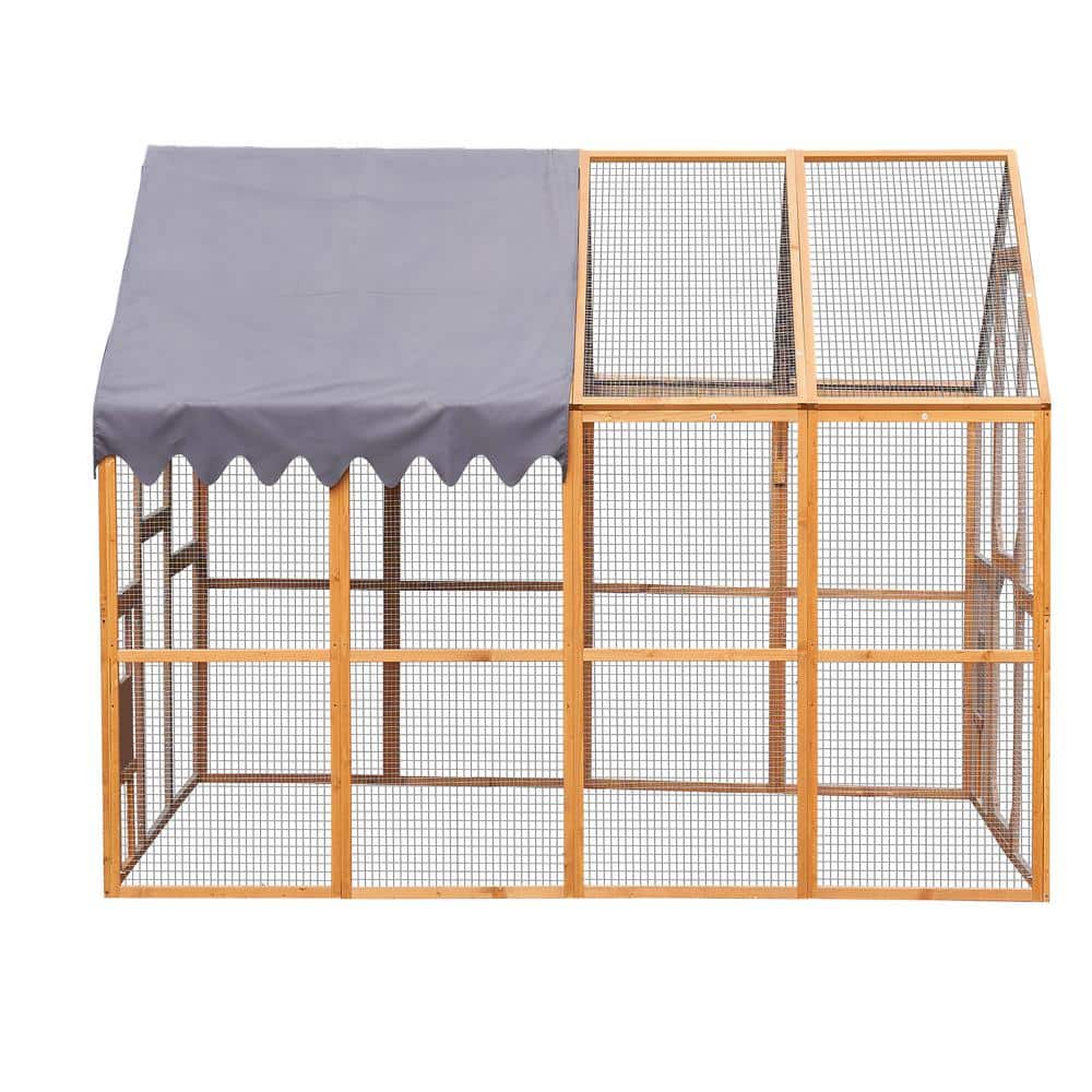 110.5 in. x 74.25 in. x 72.52 in. Large Wooden Walk-In Coop with Run and Wa