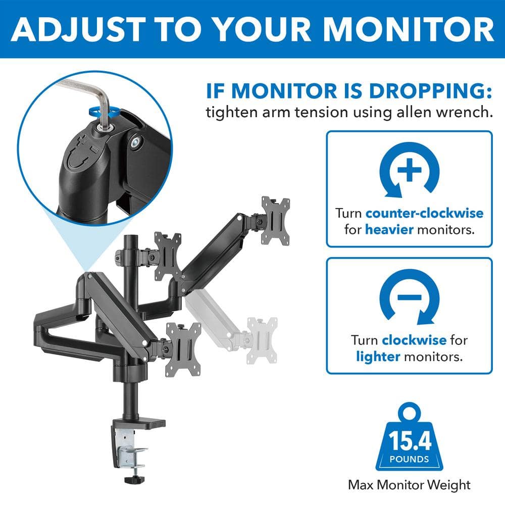 Black Triple Monitor Desk Mount with Gas Spring Arms