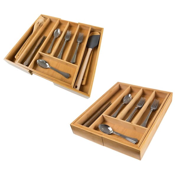 Seville Classics Bamboo Expandable 5 Large Compartment Adjustable Cutlery  Drawer Tray Organizer BMB17036 - The Home Depot
