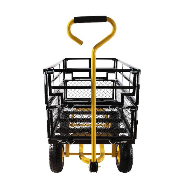 Unbranded 600 lbs., Utility Outdoor Metal Wagon Cart Garden Serving Cart with Double Fence in Yellow plus Black
