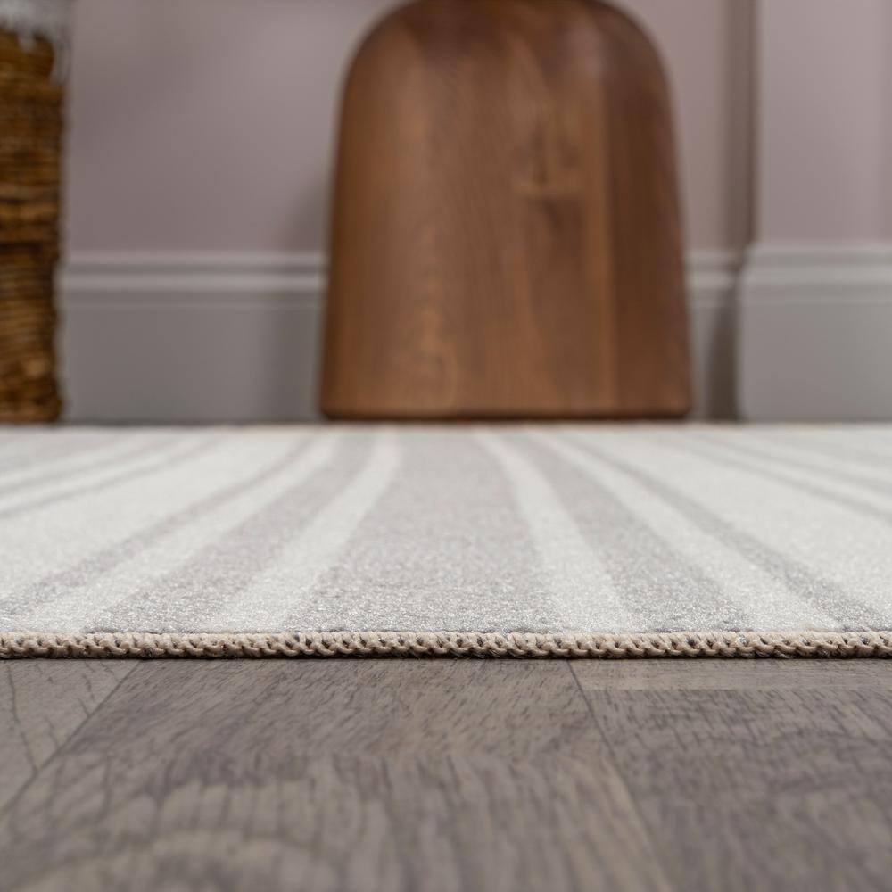Cream and Light Gray Striped Washable Runner Rug
