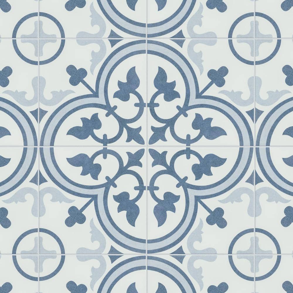 Arte 10" x 10" Blue and White Porcelain Patterned Tile