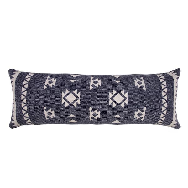 Navy Blue, White Geometric Polyester 14 in. x 36 in. Throw Pillow