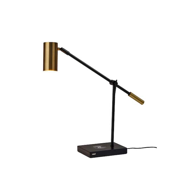 Adesso 22. in. Black/Antique Brass Collette Qi Wireless Charging LED Desk Lamp