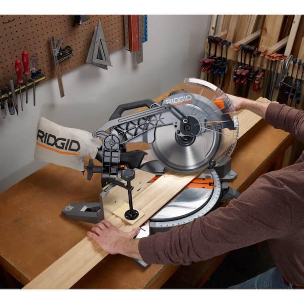 RIDGID - 15 Amp Corded 12 in. Dual Bevel Miter Saw with Adjustable Laser Guide, Carbide Tipped Blade, and Dust Bag