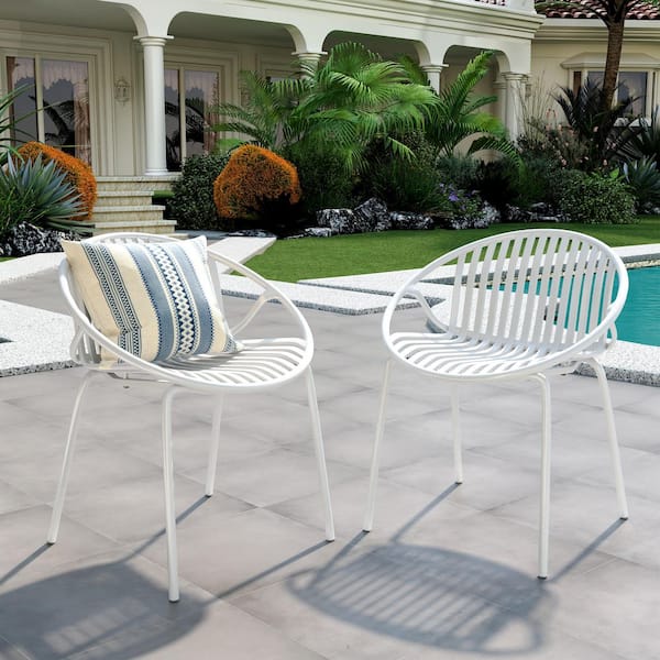 CHRISTOPHER KNIGHT HOME Verona Outdoor Patio Dining Chairs, Stackable, Metal, Polypropylene, White, Set of 2