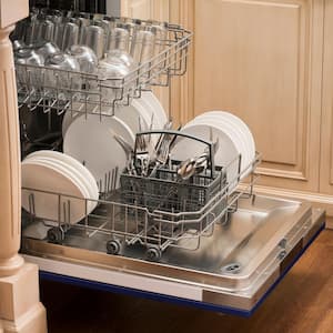 24 in. Top Control 6-Cycle Compact Dishwasher with 2 Racks in Blue Matte and Traditional Handle
