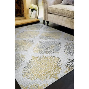 Calinda Summer Bliss Gold-Silver-Ivory 5 ft. x 8 ft. Area Rug