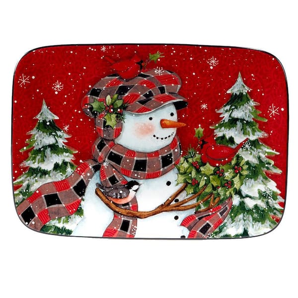 Certified International Christmas Lodge Snowman 10 in. Multi-Colored Earthenware Serving Platter