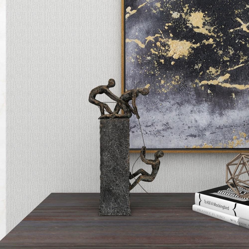 Industrial Gray Polystone Climbing Figures Sculpture 7" x 17"