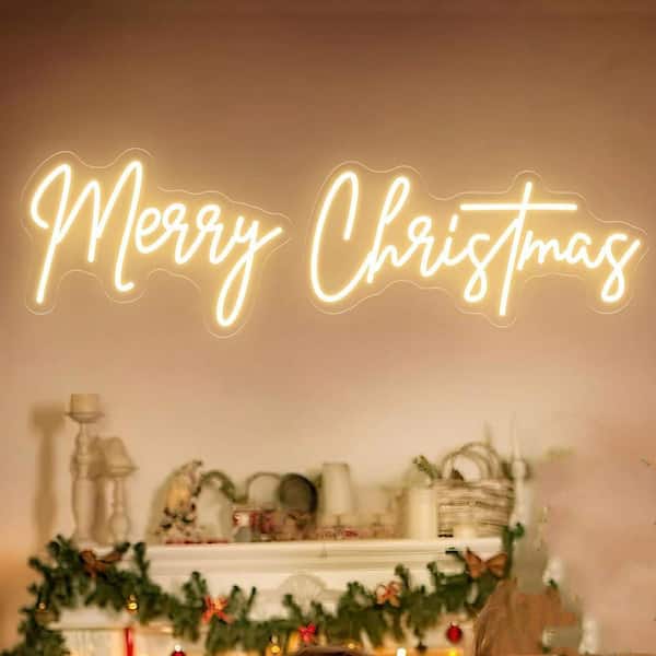 8 in. x 27 in. Beige Acrylic LED Christmas Xmas Neon Wall Sign